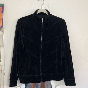 relaxed by Charter Club Fleece Track Jacket Black size Medium